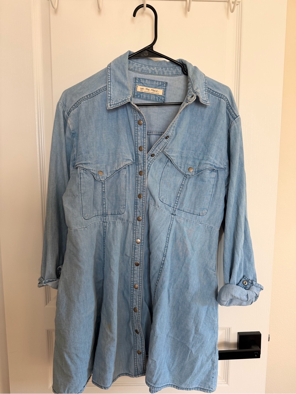 Free People Light Wash Denim Button-Front Shirt Dress
